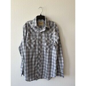 Wrangler Men's Pearl Snap Long Sleeve Shirt Gray, Medium, Single Stitch